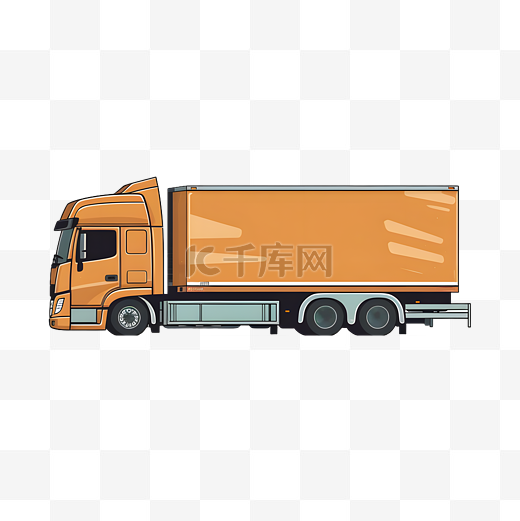 扁平风卡通橙色货车侧视图图片