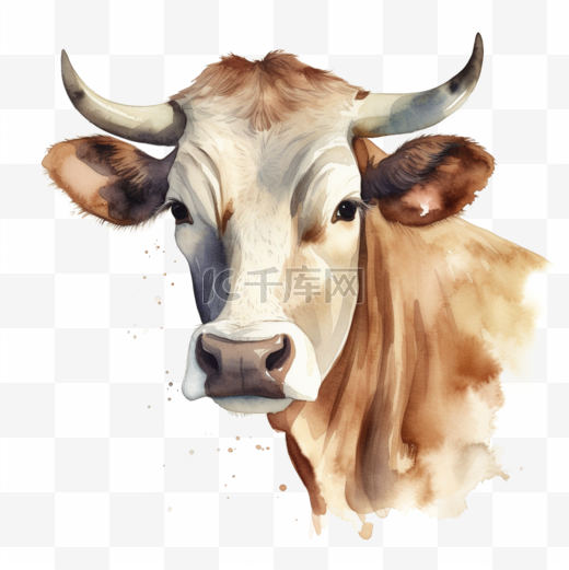 牛头免抠元素水彩风格插画图片