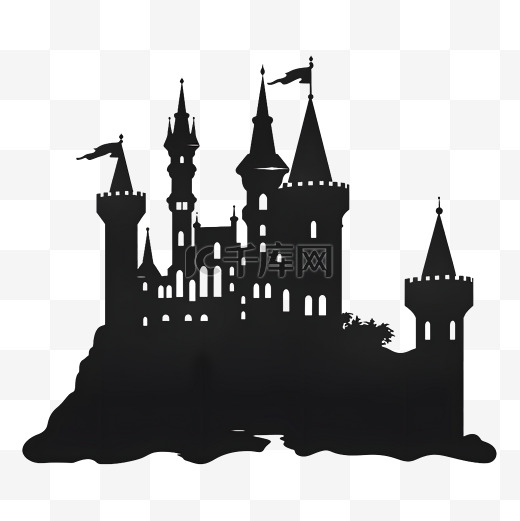 黑白城堡房子剪影背景图片