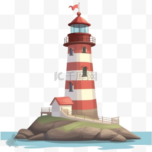 卡通扁平风格海岸灯塔图片