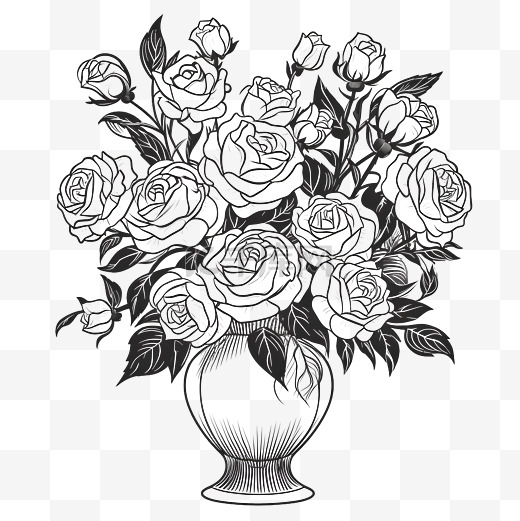 插画风格黑白玫瑰花瓶图片