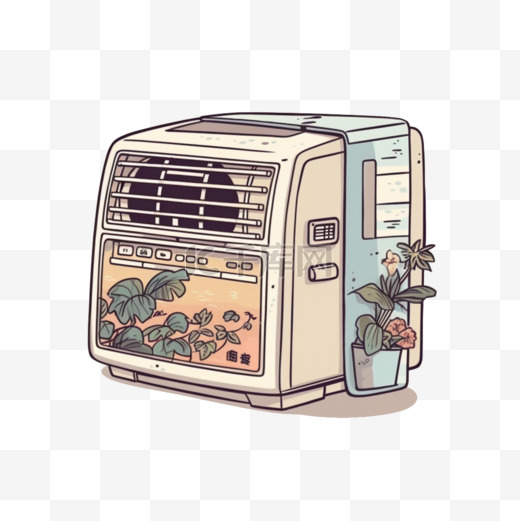 复古冰箱空调夏季清凉生活家电手账手绘插画图片