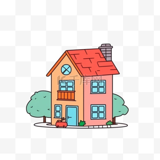卡通手绘彩色小洋楼房子图片