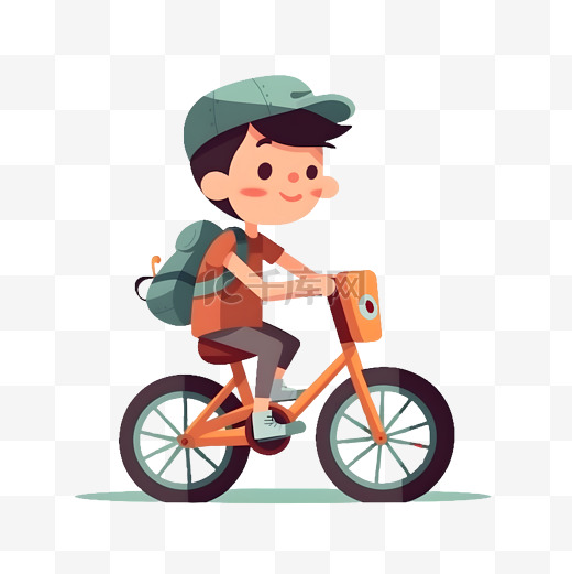 卡通扁平骑自行车的男孩图片