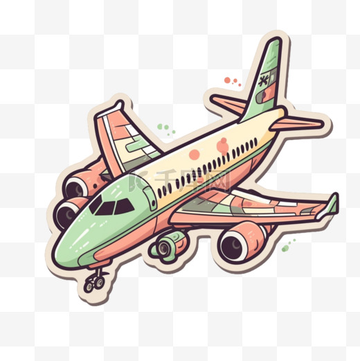航空卡通手绘飞机客机手账图案可爱日系贴纸图片