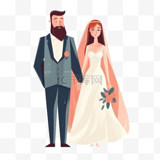 卡通手绘结婚新郎新娘图片