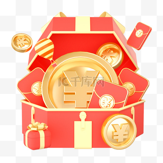 3D立体C4D电商红包礼盒金币图片