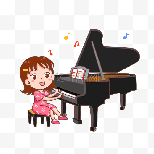 手绘卡通儿童弹钢琴免抠元素图片