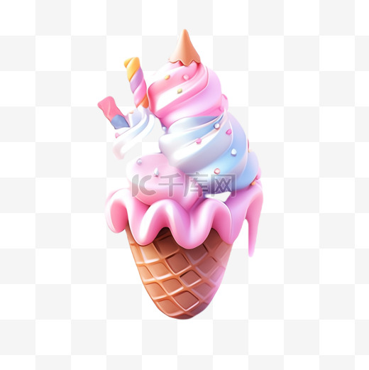 3d可爱元素冰淇淋模型彩色立体免扣素材图片