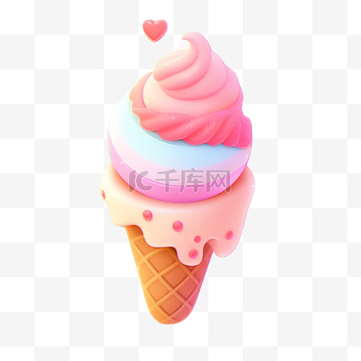 3d可爱元素冰淇淋模型彩色立体免扣素材图片