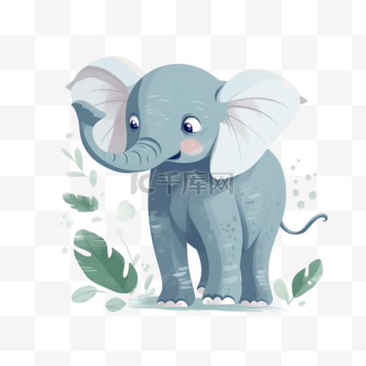 卡通扁平彩色动物大象图片
