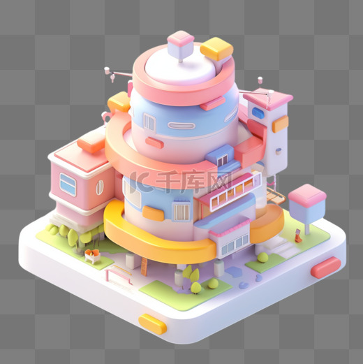 彩色卡通3D立体房屋建筑糖果屋图片