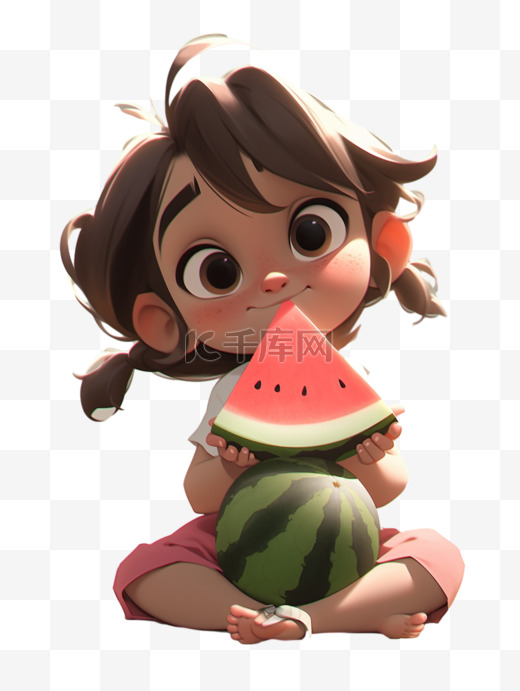 吃西瓜的可爱小孩PNG图片