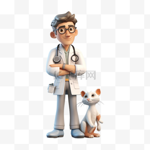 3D职业人物卡通形象年轻的宠物医生图片