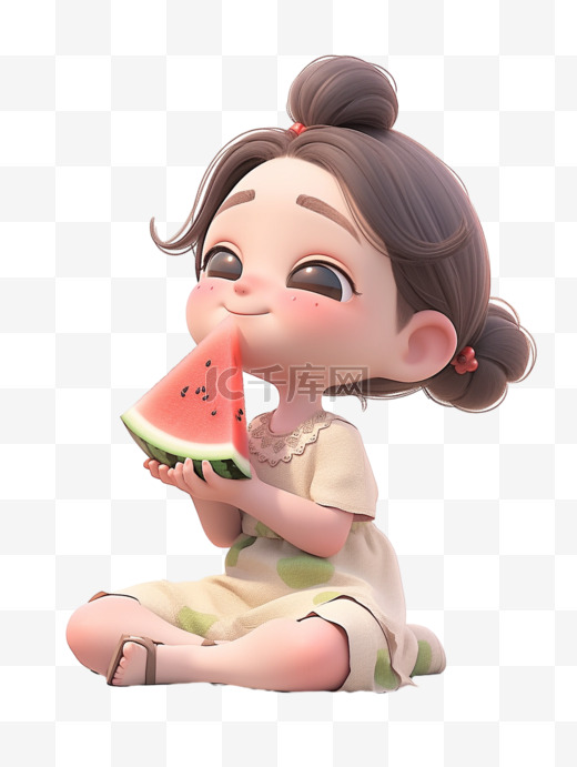 3dc4d立体夏天吃西瓜的女孩图片