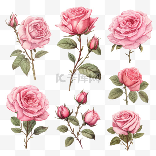 手绘粉色玫瑰系列图片