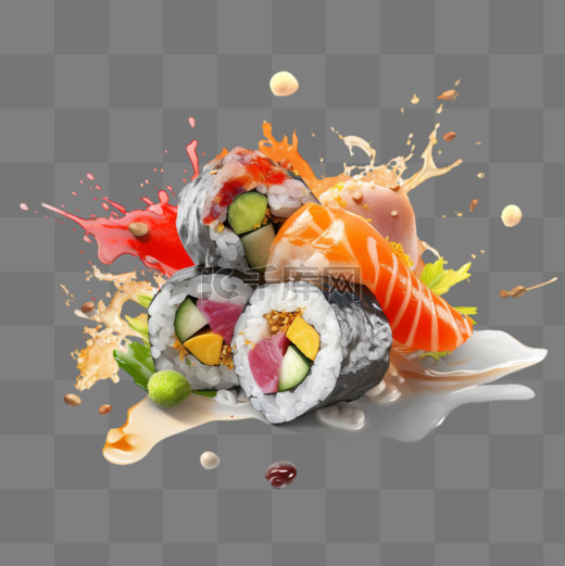 手绘寿司美食生鱼片饭团图片