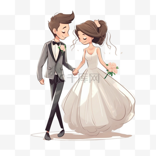 婚礼新人卡通人物插图图片