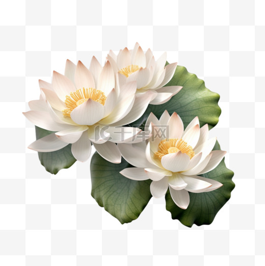 白色莲花3D荷花池塘莲花莲藕夏季图片