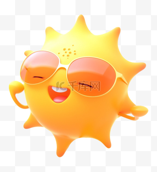 黄色可爱卡通3D戴墨镜太阳图片