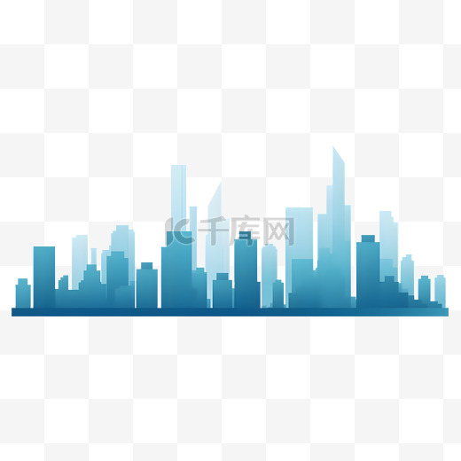 蓝色都市城市建筑天际线剪影图片