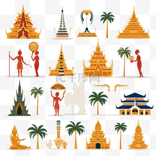 泰国旅游装饰风格图标集图片