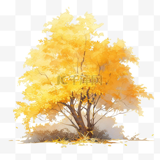 秋天黄色手绘卡通树木元素图片