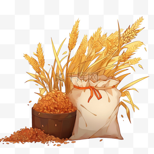 秋天丰收谷子粮食粮仓手绘小麦稻谷元素图片