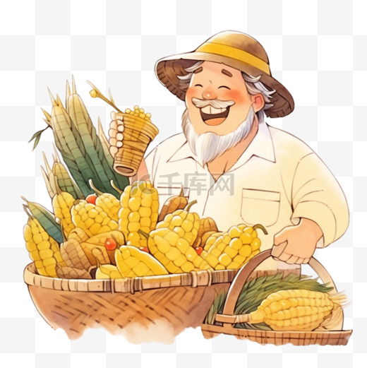 农民伯伯拿着玉米元素图片