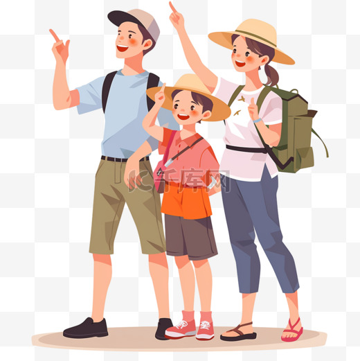扁平插画风格旅游度假人物一家人外出游玩图片