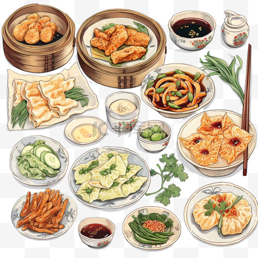 手绘中国食品插图图片