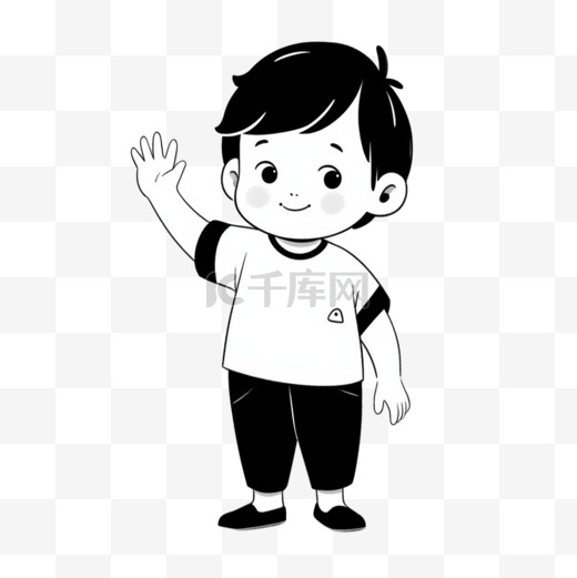 卡通简约线条人物自信举手的小男孩图片
