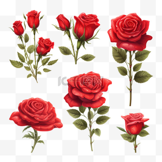 玫瑰手绘红色花朵植物图片
