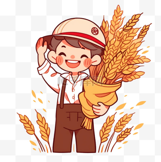 元素秋天丰收的麦子农忙人物图片