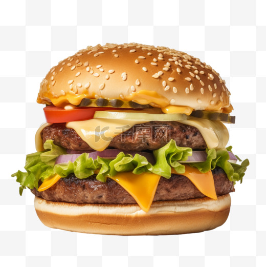 双层牛肉汉堡美味的美食快餐免抠元素图片