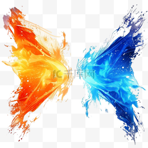 VS屏幕用于体育游戏比赛锦标赛武术格斗蓝色和橙色的火焰与火花抽象的魔火与发光的尘埃矢量插图图片