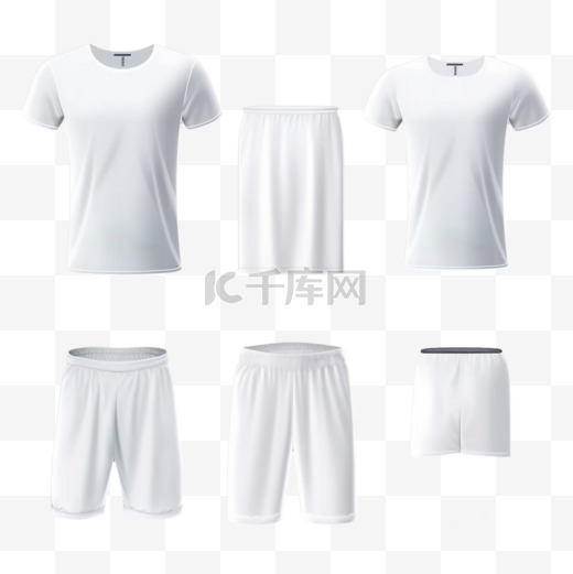 一套逼真的白色短袖短裤t恤、运动服、运动服图片