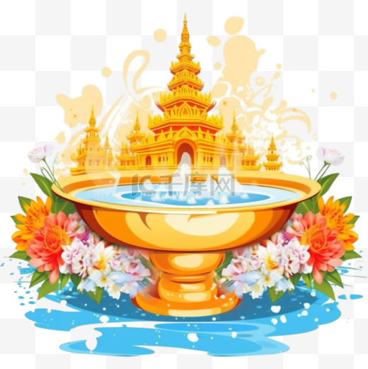泰国宋卡兰节泰国水碗里的花洒着阳光微笑的沙塔图片