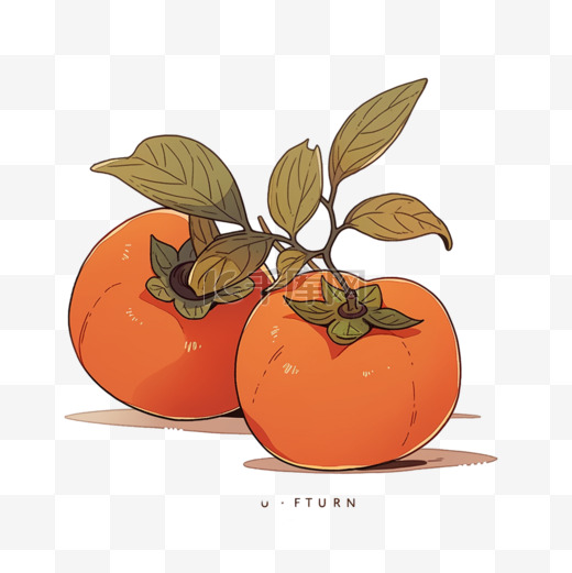秋季柿子果实手绘元素图片
