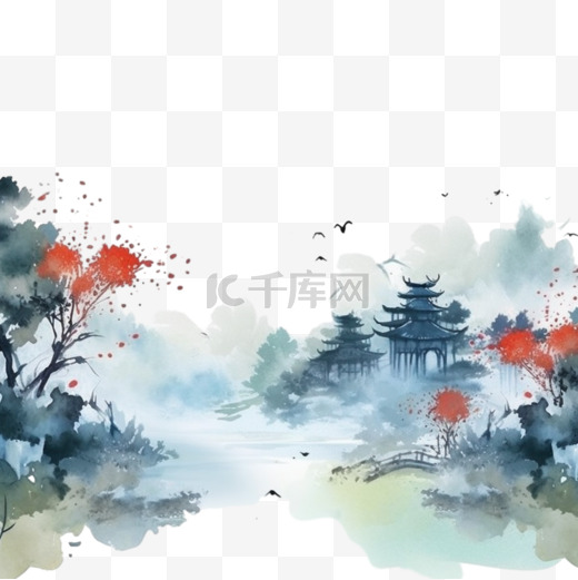 水彩中式背景图片