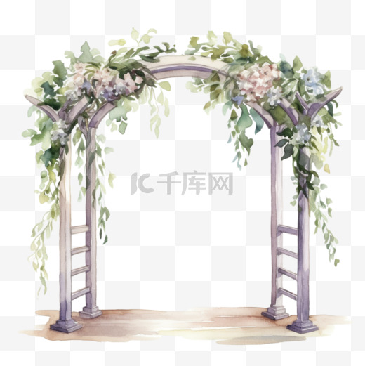 水彩风格婚礼鲜花美丽叶子拱门免扣元素图片