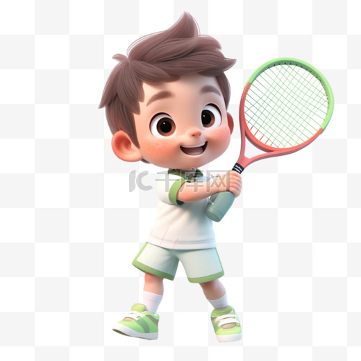 3d打网球的孩子卡通元素图片