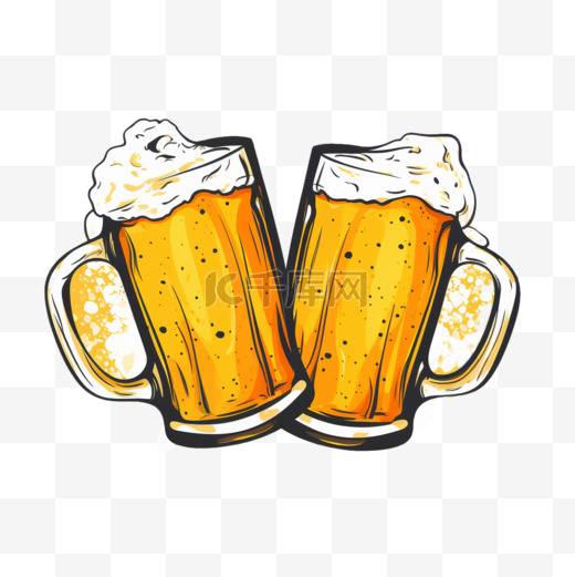 明亮的Yello背景复古风格彩色杯子上的矢量啤酒插图图片