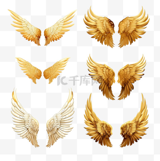 富有创意的天使翅膀配金色动画平面图片集图片