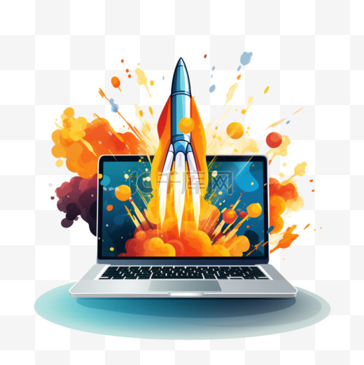 火箭用笔记本电脑推动数字营销社交媒体图片