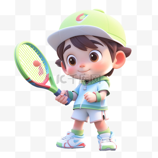 打网球的男孩子卡通3d元素图片