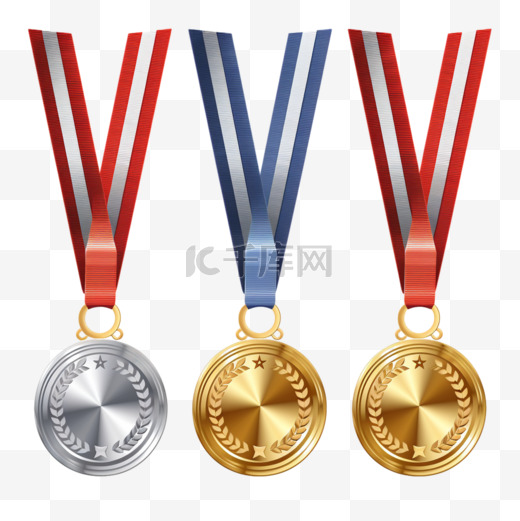 冠军金、银、铜奖红丝带奖牌图片