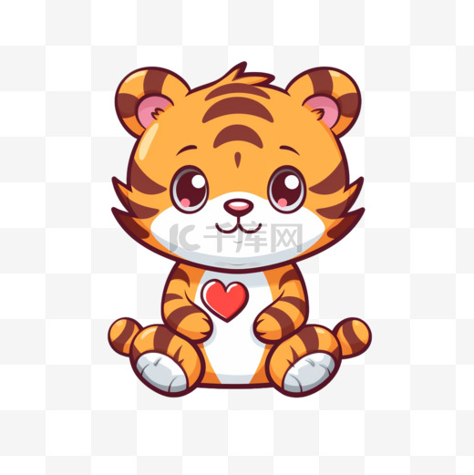 可爱的老虎与韩国爱情标志手卡通矢量图标插图动物爱情图标隔离图片