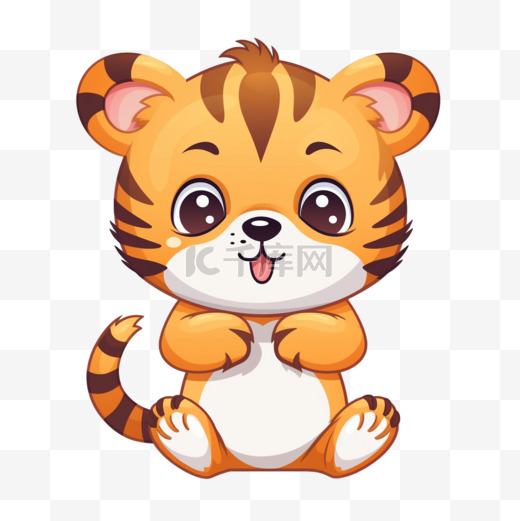 可爱的老虎与韩国爱情标志手卡通矢量图标插图动物爱情图标隔离图片