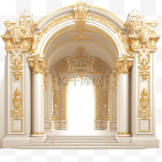 金色奢华经典立柱拱门。巴洛克风格的门户。仙宫的入口处图片